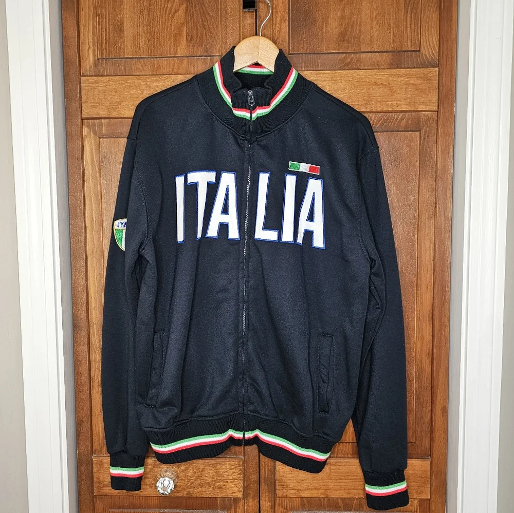 Retro Italia Track Jacket Full Zip Black Red Green White Trim Italy Flag Mens XL - Picture 2 of 12